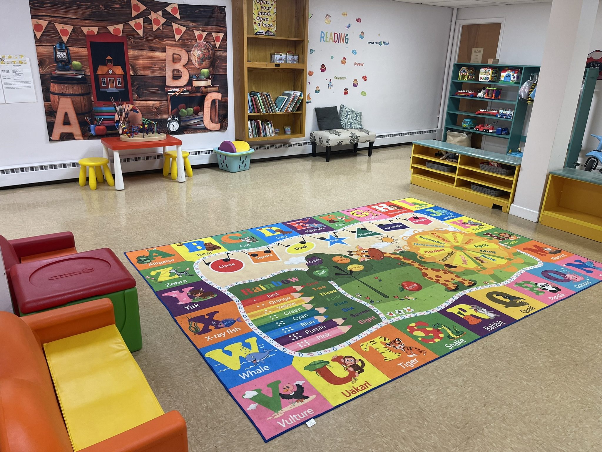 Alphabet rug play and learning area