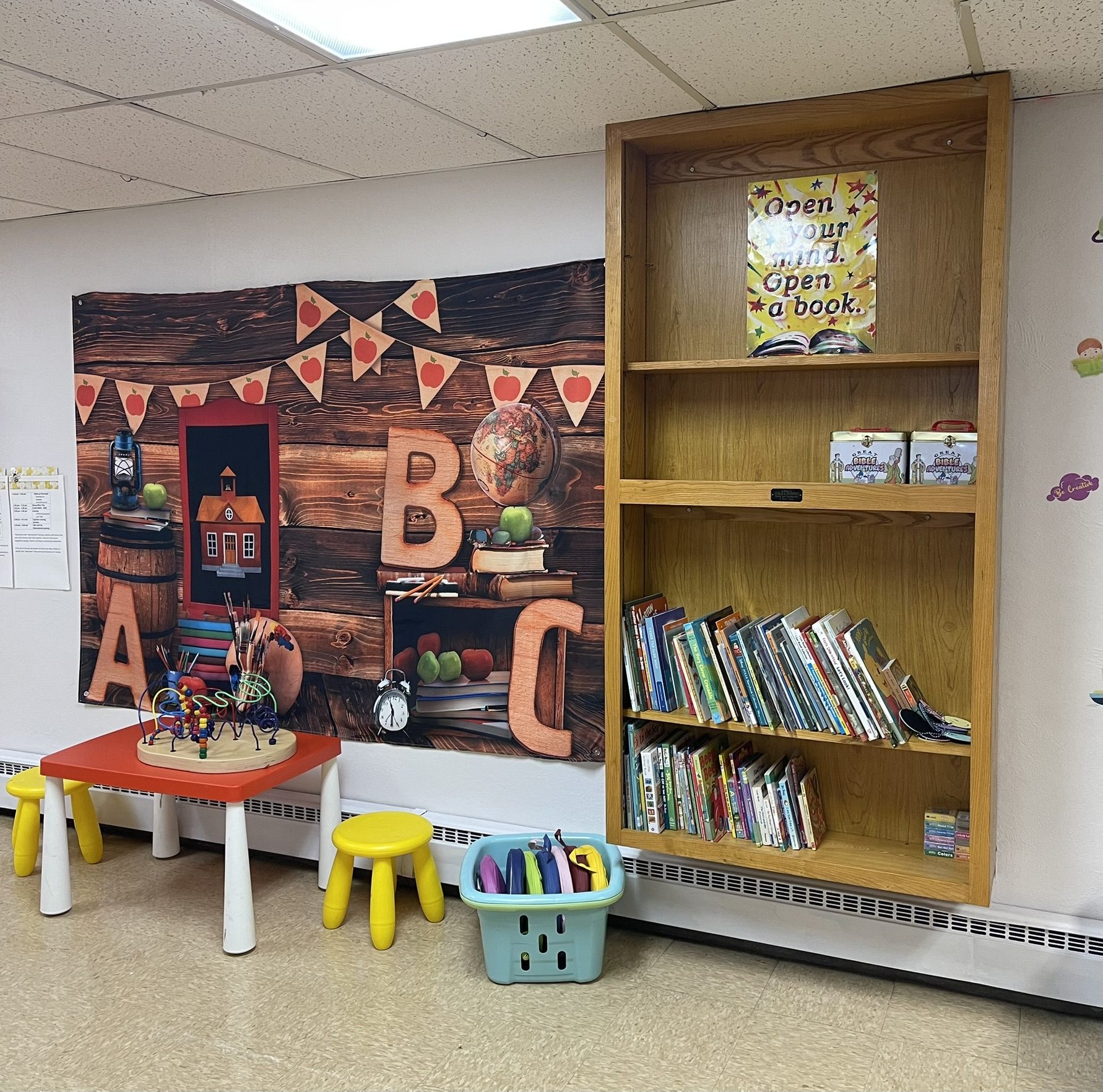 Bookshelf and classroom learning materials